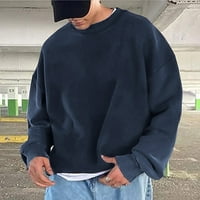 Leey-World Hoodies for Men Mens Simple небрежен свободен огромен твърд плътно пуловерно пуловерно палто отгоре просто ежедневен сладък ръкав флот, 3xl