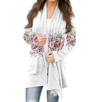 Yubatuo Женски моден ежедневен флорален принт със средна дължина жилетка палто за палто за жени бели XL
