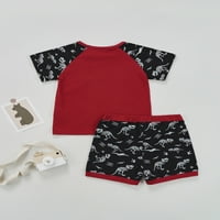 Calsunbaby Little Boys Streetwear Set Set Toddlers Кръгла шия с къс ръкав Динозавър отпечатани върхове къси панталони Облекло