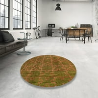 Ahgly Company Machine Pashable Indoor Round Abstract Saddle Brown Area Rugs, 4 'Round