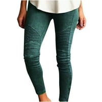 Панталони просвета жени кльощави панталони с висока талия разтягане тънки молив панталони зелено 10