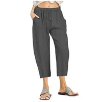 Njoeus спално бельо каприси къси панталони за жени, дамски ежедневни памучни еластични панталони с висока талия с къси подредени панталони с джобове за теглене S-3XL