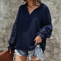 Дамска Мода причинно-следствена Плътен цвят в-врата Дълъг ръкав снаждане върховете Модерен Есен дрехи риза блуза суитчър