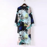 Жилетки за жени клирънс жени Бохо печатни шифон шал дълго кимоно жилетка върховете покриват блуза С