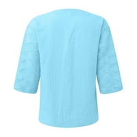 Дамски блузи ръкав секси блуза солидна жена плюс летни ризи с v-образно деколте върхове синьо 5xl