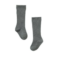 Комфорт шевове чорапи бебешки малки деца момичета средни чорапи лък оребрени дълги чорапи Ruffled чорапи училищни гамаши момчета чорапи размер деца сиво l