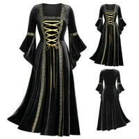 Ейлик средновековна рокля с висока талия плисира голям хем шик готически пънк стил косплей ретро Хелоуин рокля
