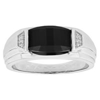 Мъжки черен и симулиран диамантен пръстен . Сребро