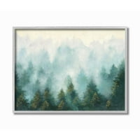 Ступел индустрии абстрактни борова гора пейзаж с мъгла зелена Живопис рамкирани стена изкуство дизайн от Джулия Пуринтън, 11 14