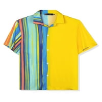 Уникални изгодни Мъжки къс ръкав Бутон надолу цвят блок раирани летни ризи