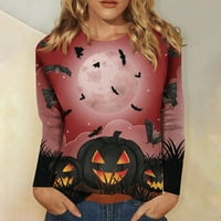 Нанизани дамски модни ежедневни дълъг ръкав Хелоуин печат кръг врата пуловер Топ Блуза