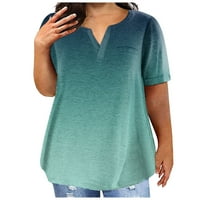 Фетална Мода Плюс размер на жените случайни къс ръкав кръг врата градиент печат тениска с джобове блузи за жени обличане Случайни Секси