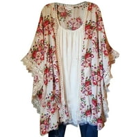 Forestyashe Women's Floral Print Puff Sleeve Kimono Cardigan Loos
