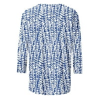 Тениска от полиестер с отстъпка с дълъг ръкав за жени ежедневна тениска с кръгла шия есен за печат блуза върхове суичър, синьо