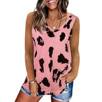 Жени без ръкави върхове леопардови ризи памук мека жилетка лято ежедневни тениски сладки тийнейджъри v върхове за резервоар розов xxxl