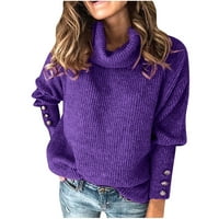 Женски костенурка плетен пуловер пуловер джъмпер върхове дълги ръкави с висок врат, пуловер с твърд цветен пун