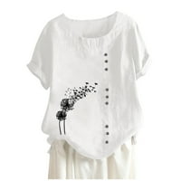 Дамски блузи женски модни ежедневни кръгли шия за печат с къс ръкав блуза бяло xxl