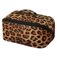 Ретро козметична чанта PU кожена кожена чанта за измиване на леопардов печат мека за къмпинг