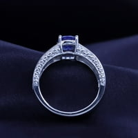 Симулиран син сапфирен пасианс годежен пръстен в стерлингов сребърен пръстен - 4.5