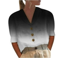 Котони женски памучно бельо риза половин ръкав ежедневни летни върхове отхвърляне на яка v-образни ивици Градиент разхлабена бутонска риза блуза върхове