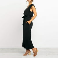 Riforla Плътна цветна комбинезия с цип прави прави панталони прост и изискан дизайн Женски комбинезон черно m