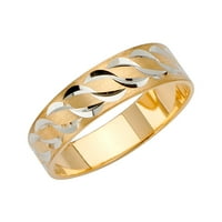 Бижута 14к злато кръг кубичен цирконий бял и жълт пръстен два тона диамант нарязани Заострени Годишнина сватбена лента Размер 9.5