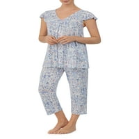 Елън Трейси Дамски Флътер ръкав Джърси плетена пижама комплект с панталони Капри