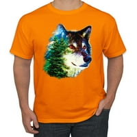 Земни вълчи дървета планини природа любител на животни Мъжки графична тениска, оранжева, 2xl