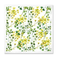 Дизайнарт 'Живи Жълти Летни Диви Цветя На Бяло' Традиционна Рамка Арт Принт