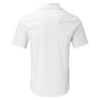 Ризи за мъже мъжки ежедневна солидна риза с къс ръкав отхвърлете копката за яка Официална риза бяла