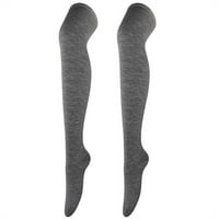 Двойки женски моден плътно цвят върху коляното дълги чорапи високи чорапи черни