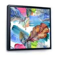 Птиче перо в розово и синьо рамка живопис платно Арт Принт
