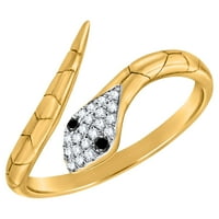 Пръстен с диамант и черна змия - 10к жълто злато 0. Симулиран Диамант, Размер На Пръстена-7.5