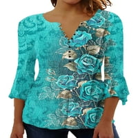 Frontwalk жени ризи v върхове на шията бутон блуза уикенд елегантна туника риза ръкав пуловер цветно l
