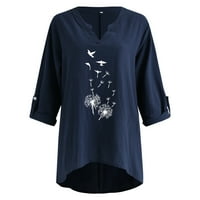 Причинителни върхове за модна жена тениска с дълъг ръкав есен отворен предни разхлабени връхни дрехи печат блуза покритие върхове