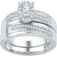 Размер 10. - 10к Бяло Злато кръгъл диамант Сватбена Сватбена годежен пръстен пръстен комплект