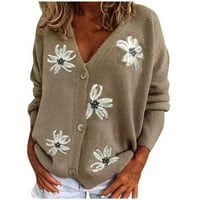 Дамски Тренч палта модни дамски копчета Дълъг ръкав ежедневни флорални палто жилетка пуловер