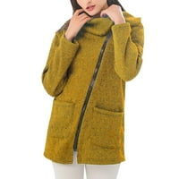 Зимно топло палто за жени страничен цип двойна врата суитчър яке дълъг ръкав плътен цвят Якета ежедневни зимни якета жълто ХХХЛ