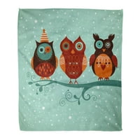 Хвърлете одеяло Коледа зимни сови причудливи сладки смешни топли фланелни меки одеяла за диван диван легло