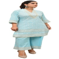 Индийска курта комплект за жени: памучна тъкан, ежедневна и празнична, отпечатана от 2 части, офис облекло плюс размер M-3XL