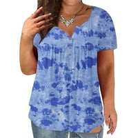 WHLBF Дамски върхове Просвещение тениска блуза плюс размер V-образно деколтето за печат за печат с къс ръкав с къс ръкав