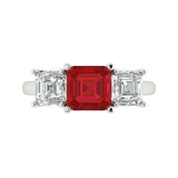 4. CT Brilliant Square Emerald Cut Clear Simulated Diamond 18K бяло злато тритонен пръстен SZ 3.75