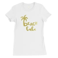 Плаж Бейб Палмово дърво-злато Дамски бяла тениска лоялен отговор
