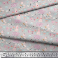 Soimoi Grey Polyester Crepe Fabric Cupcake Party Print Fabric до двора