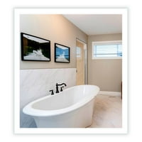 Странично осветено огледало за суета за баня: 40 широк 44 висок - правоъгълна - монтирана на стената