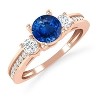 Карат 10K розово злато синьо сапфир и диамантен каменна годежен пръстен за жени - идеален годеж или юбилеен пръстен