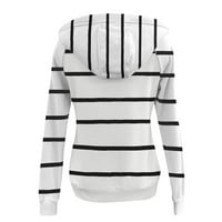 Продажби Женски моден суичър джобни теглене на пуловер върхове райе печат пачуърк ежедневно удобно дамско качулка суичър модерни дрехи за жени бели XXL