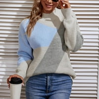 Voncos пуловери за жени модерен темперамент с дълъг ръкав топъл цвят съвпадение на екипажа есен и зимна мода ежедневни пуловери лилави размери m