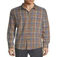Мъжка риза с дълъг ръкав меко измита лека карирана риза, до размер 5ХЛ