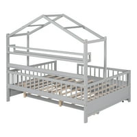 Аукфа Трундъл легло с покрив и рафтове, дървена пълна къща легло с Трундъл - сиво